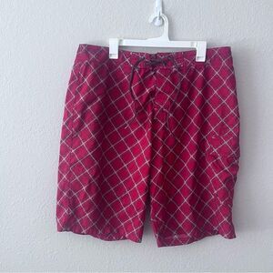 Oakley Swim Trunks Mens Red Diamond Board Shorts Drawstring Surf Pocket Size 38